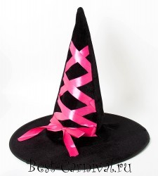 Шляпа "Конус чёрный с розовым бантом"