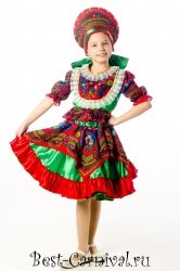 Русский народный костюм "Кадриль" зелёная для девочки