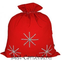 Новогодняя упаковка/Мешок Деда Мороза для подарков "Снежинка" красный