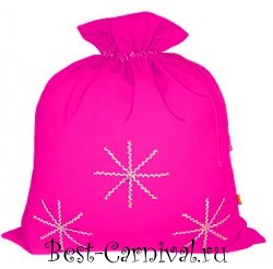 Новогодняя упаковка/Мешок Деда Мороза для подарков "Снежинка" розовый