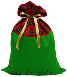 Новогодняя упаковка/Мешок для подарков "Шотландка" зелёный