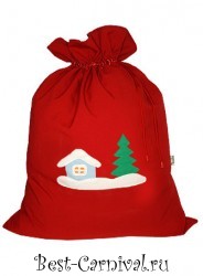 Новогодняя упаковка/Мешок для подарков "Зимняя деревня" красный