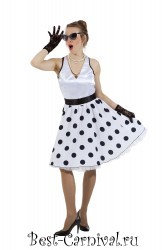 Костюм Стиляга девушка платье в стиле 50-х белое в горох