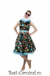 Костюм Стиляга девушка платье в стиле 50-х чёрное с листочками