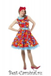 Костюм Стиляга девушка платье в стиле 50-х красное с листочками