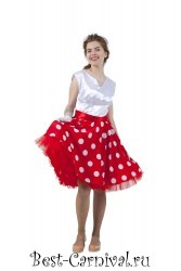 Костюм Стиляга девушка платье в стиле 50-х бело-красное в горох