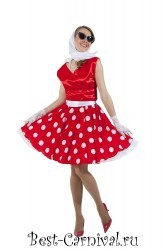 Костюм Стиляга девушка платье в стиле 50-х красное в горох